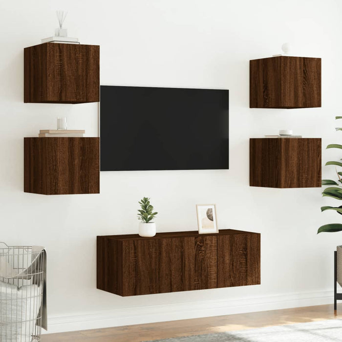 Mobile TV a Parete con Luci LED Rovere Marrone 30,5x35x30 cm 837230