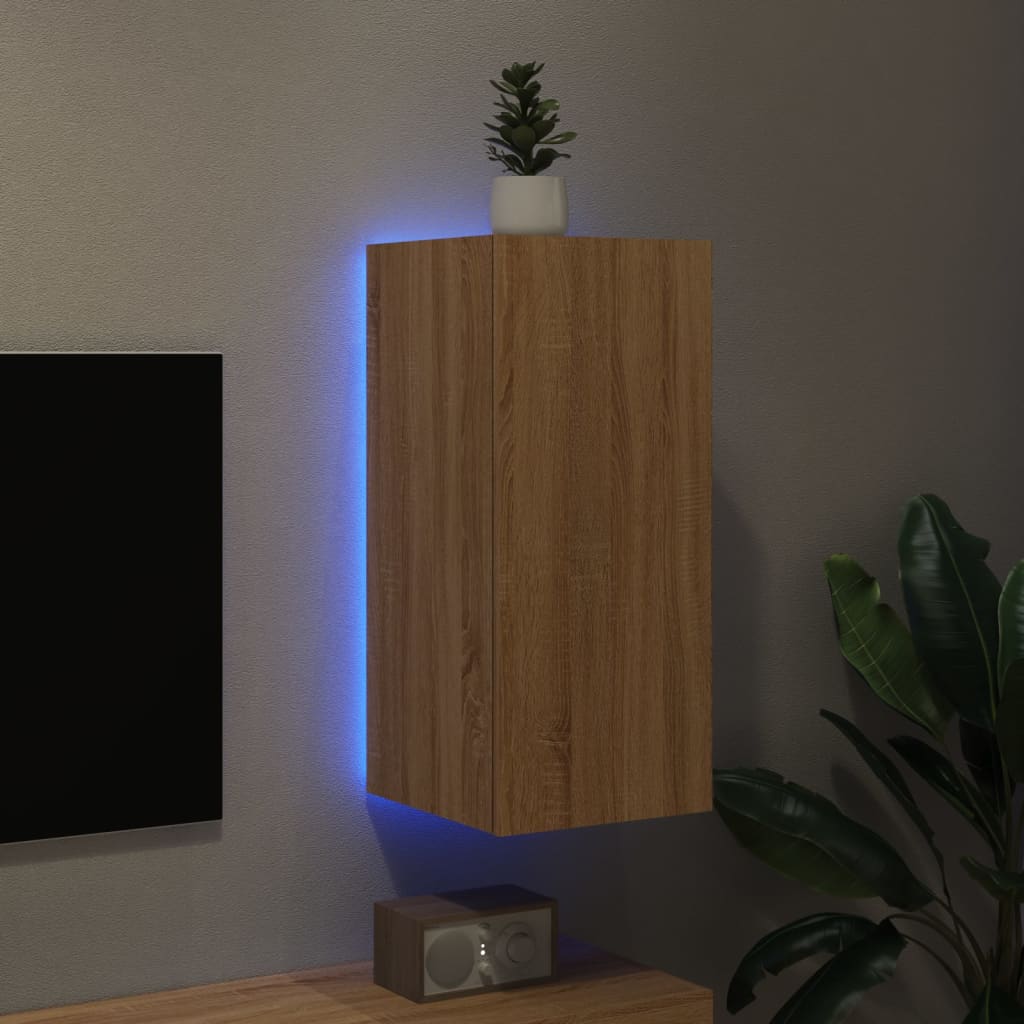 Mobile TV a Parete con Luci LED Rovere Sonoma 30,5x35x70 cm 837236