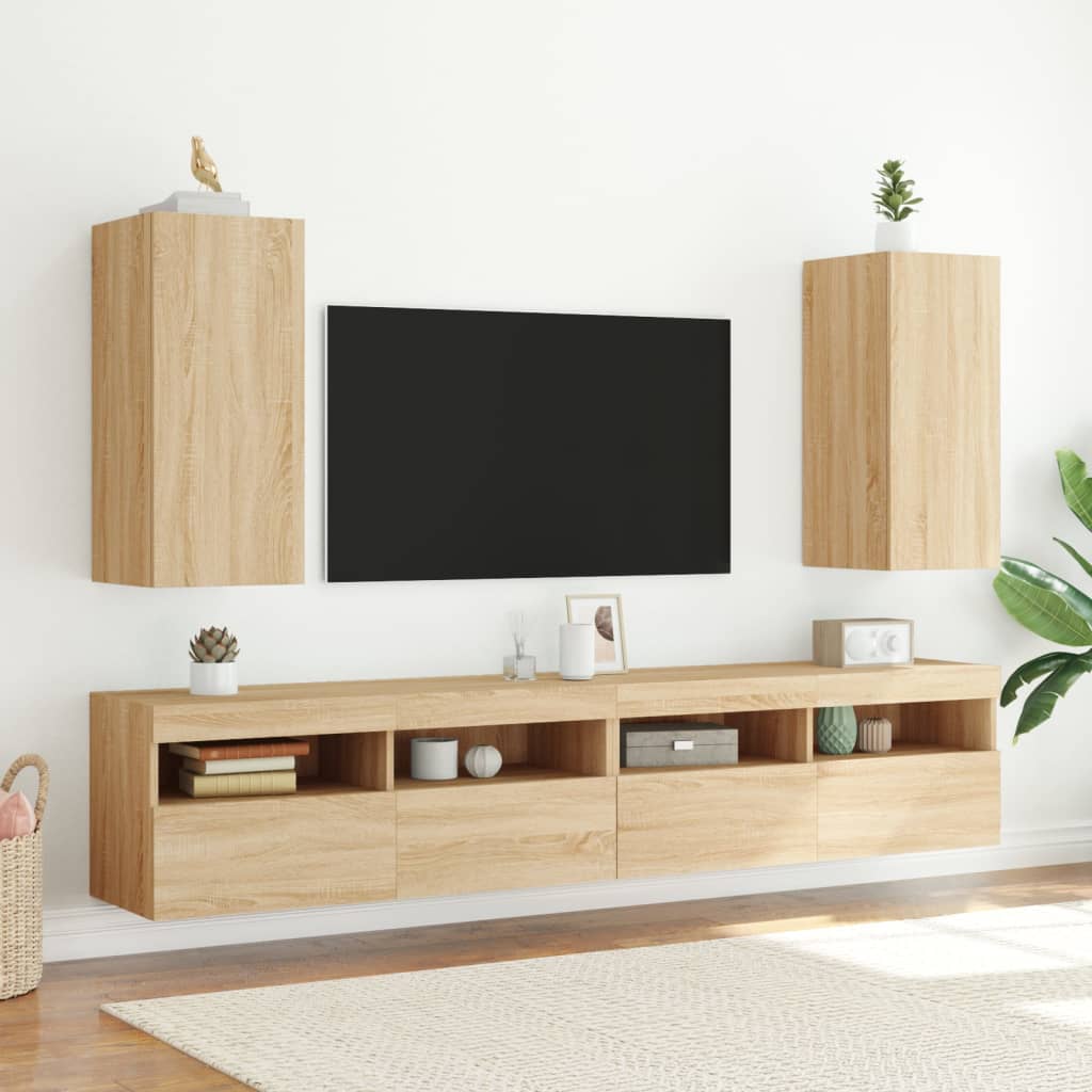 Mobile TV a Parete con Luci LED Rovere Sonoma 30,5x35x70 cm 837236