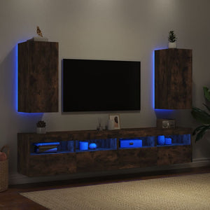 Mobili TV a Parete con Luci LED 2pz Rovere Fumo 30,5x35x70 cm 837241