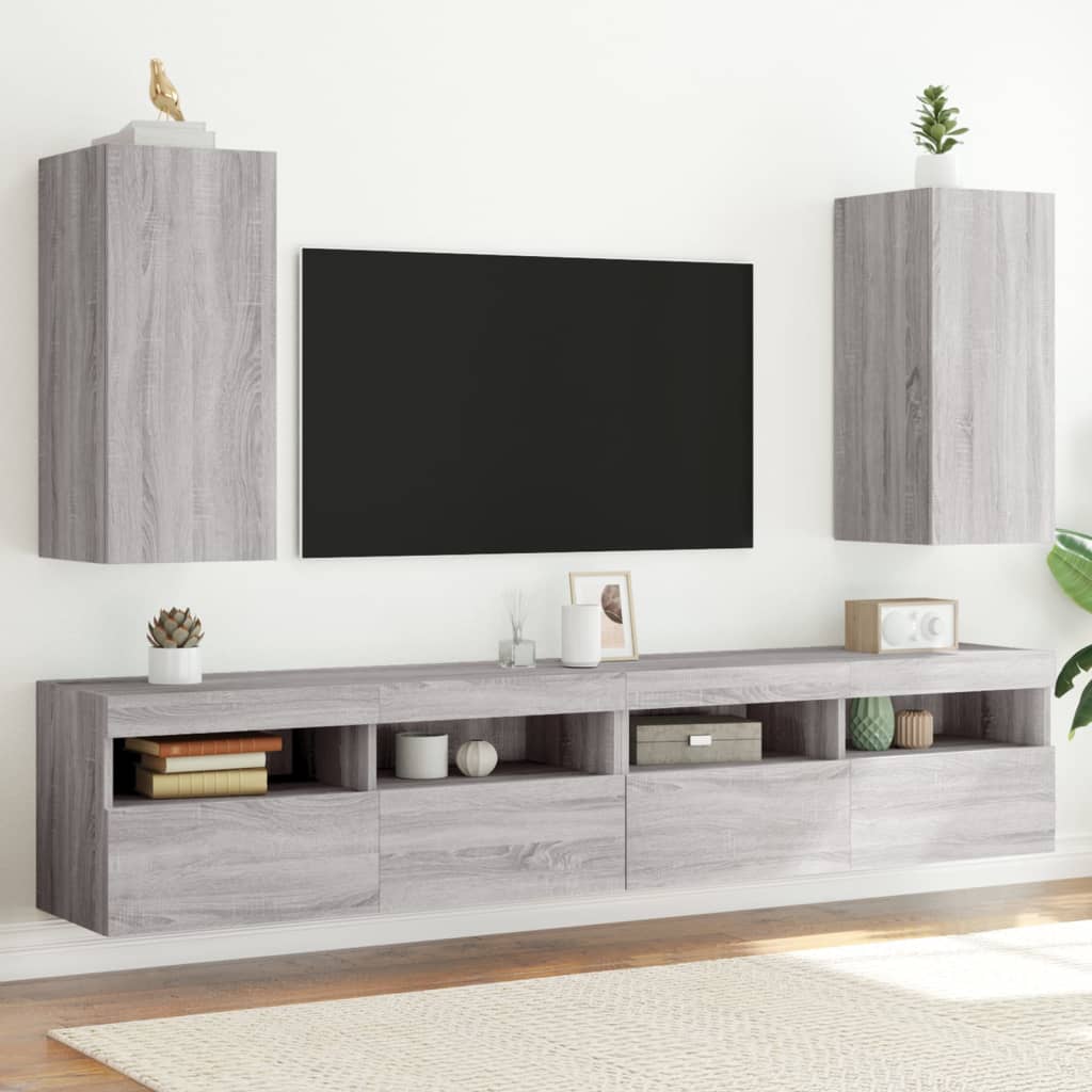 Mobili TV a Parete con Luci LED 2pz Grigio Sonoma 30,5x35x70 cmcod mxl 110164