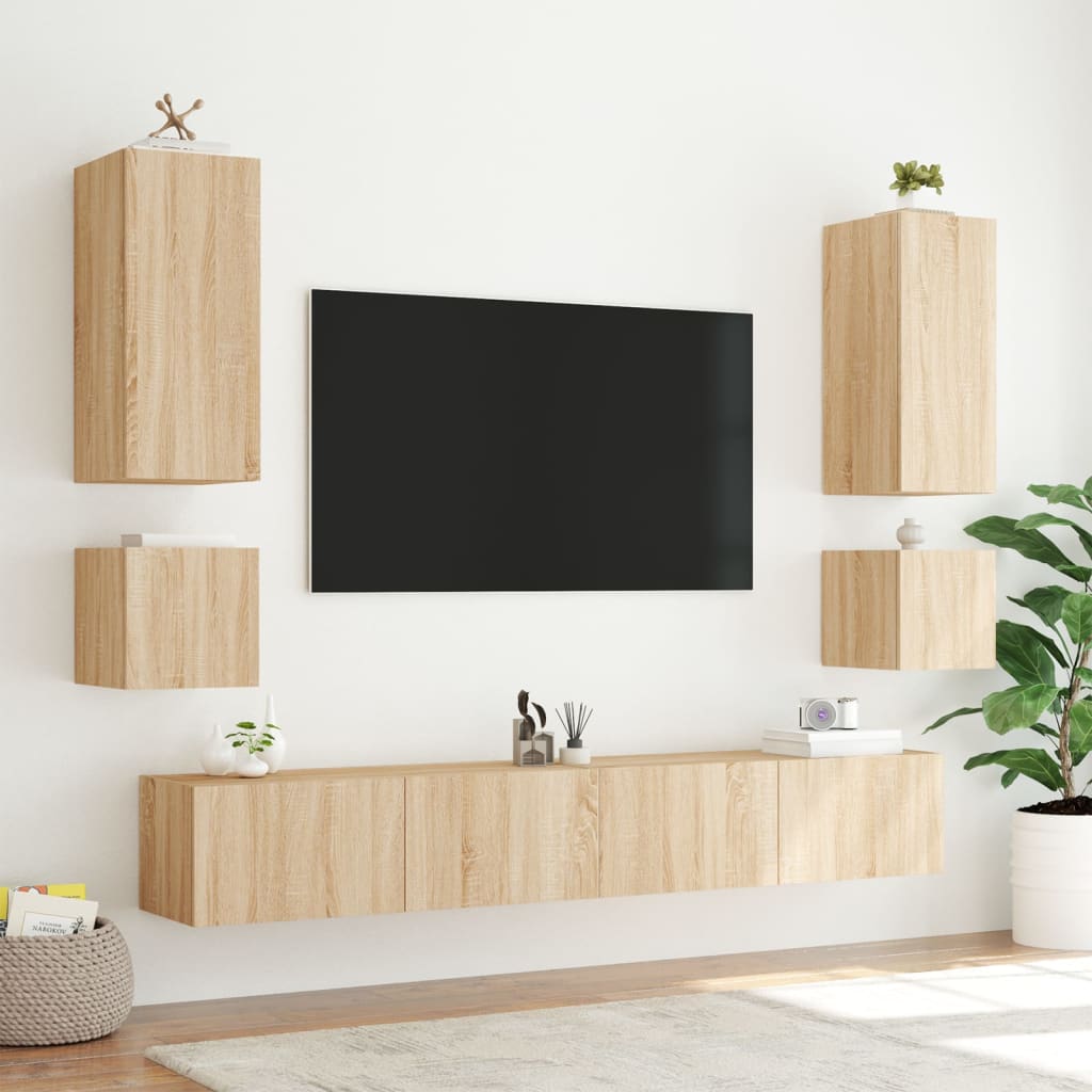 Mobile TV a Parete con Luci LED Rovere Sonoma 40,5x35x40 cm 837250