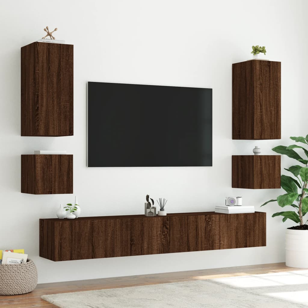 Mobile TV a Parete con Luci LED Rovere Marrone 40,5x35x40 cm 837258