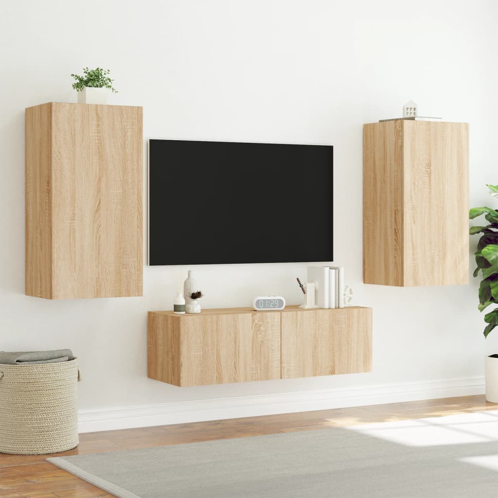 Mobile TV a Parete con Luci LED Rovere Sonoma 40,5x35x80 cm 837262