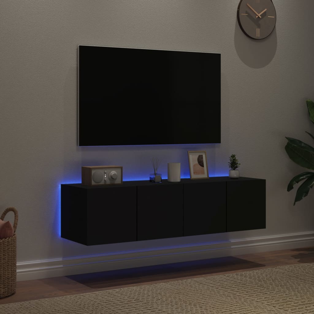 Mobili TV a Parete con Luci LED 2pz Neri 60x35x31 cm 837270