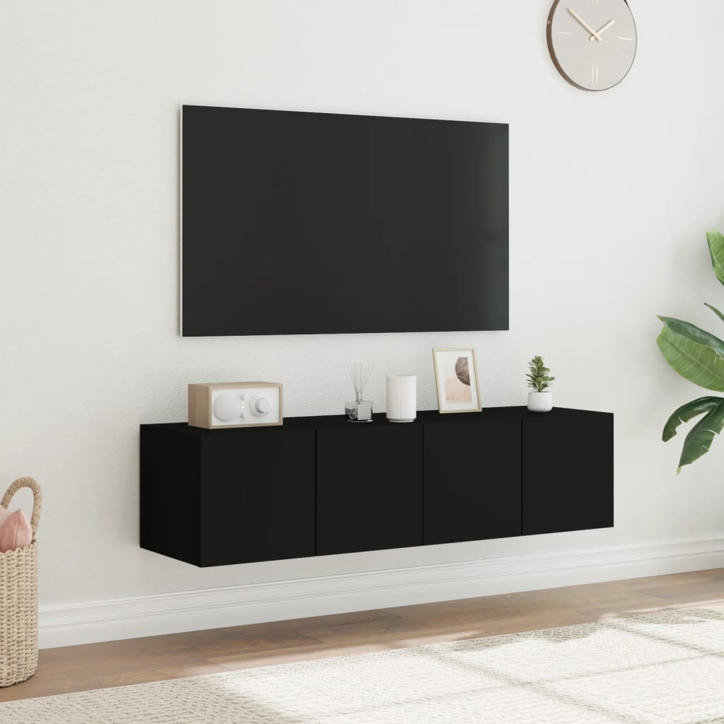 Mobili TV a Parete con Luci LED 2pz Neri 60x35x31 cm 837270