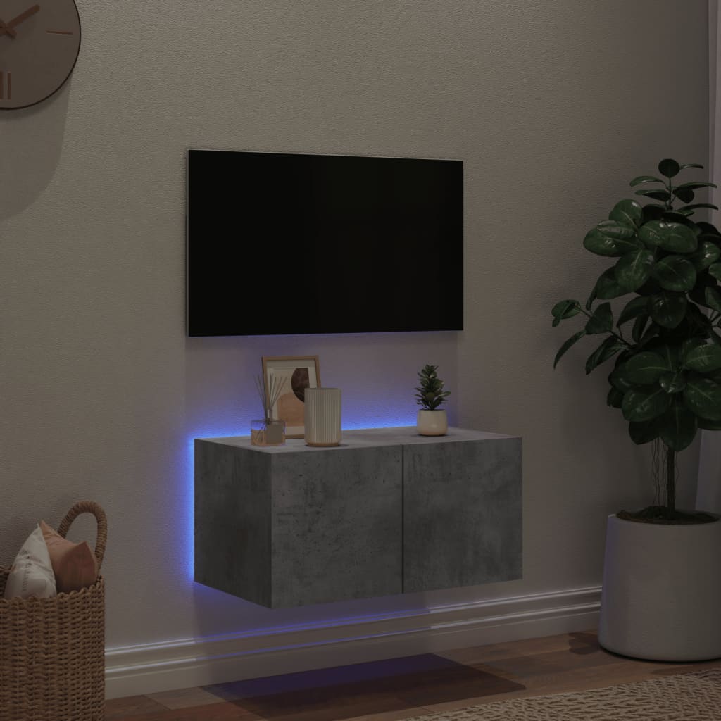 Mobile TV a Parete con Luci LED Grigio Cemento 60x35x31 cmcod mxl 134187