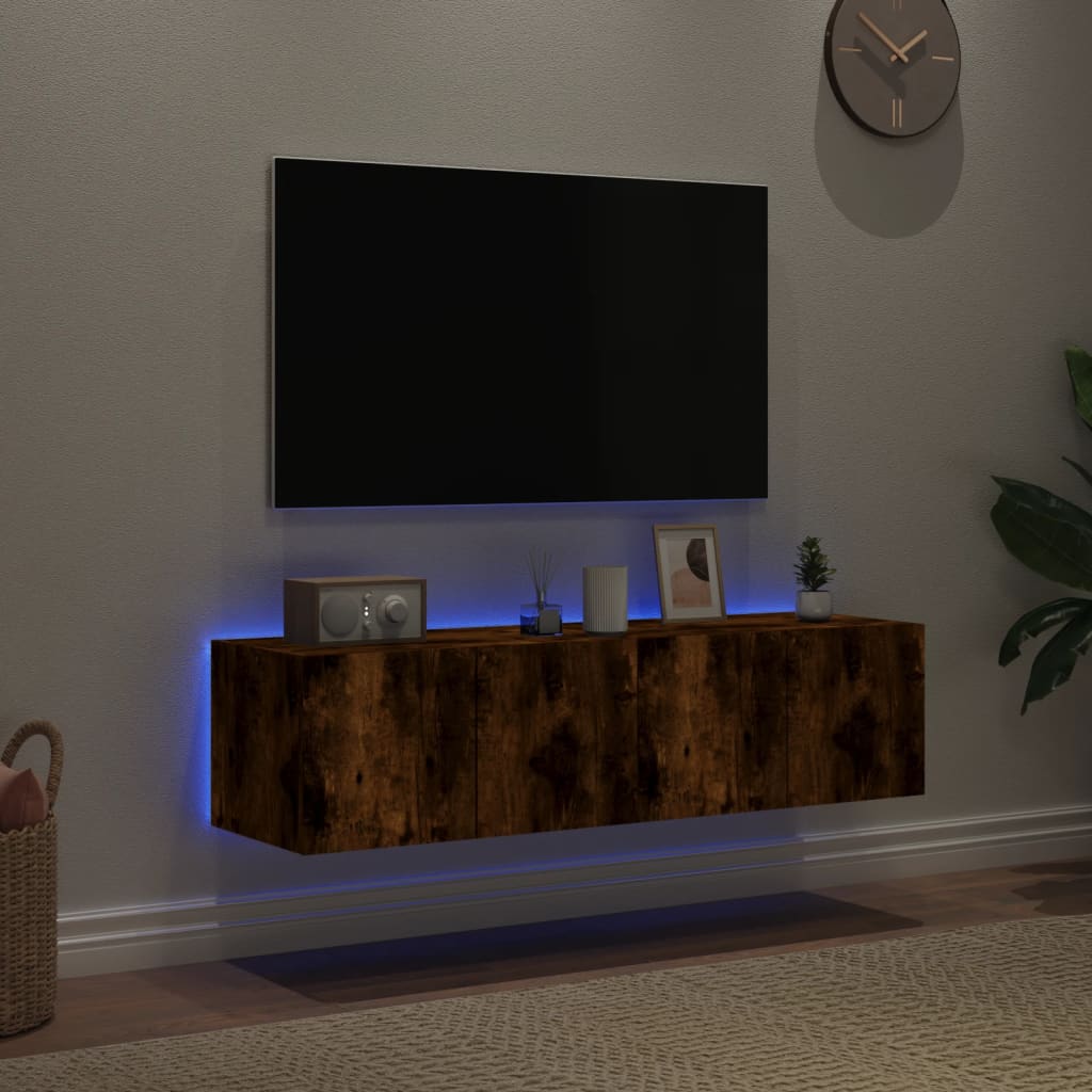 Mobili TV a Parete con Luci LED 2pz Rovere Fumo 60x35x31 cmcod mxl 110172