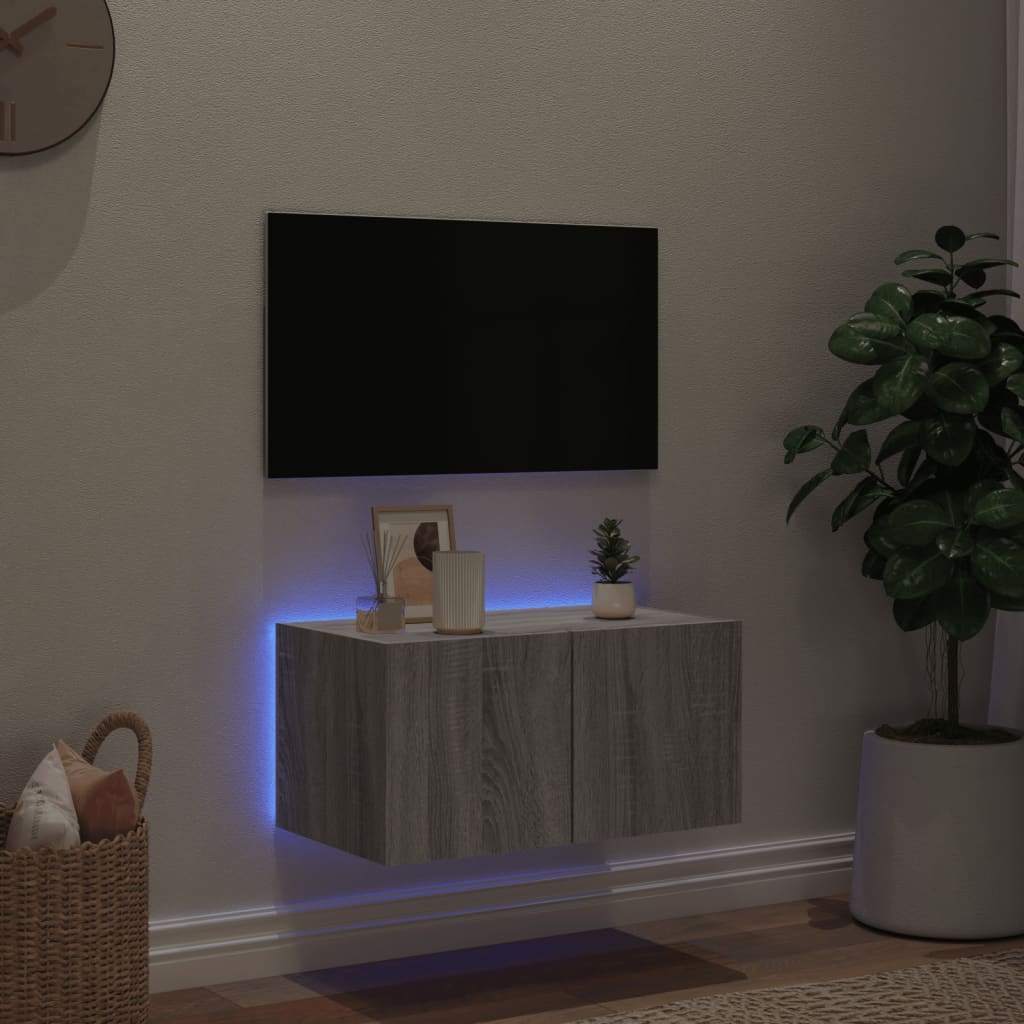 Mobile TV a Parete con Luci LED Grigio Sonoma 60x35x31 cm 837277