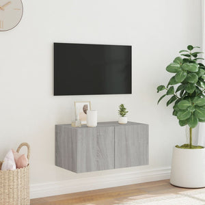 Mobile TV a Parete con Luci LED Grigio Sonoma 60x35x31 cm 837277