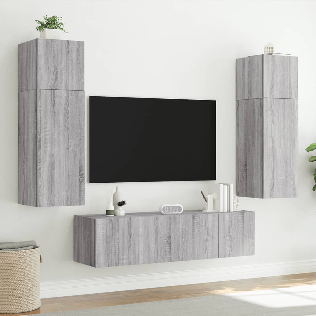 Mobili TV a Parete con Luci LED 2pz Grigio Sonoma 60x35x31 cm 837278