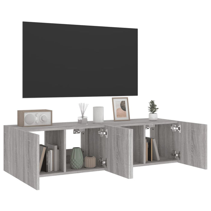 Mobili TV a Parete con Luci LED 2pz Grigio Sonoma 60x35x31 cm 837278