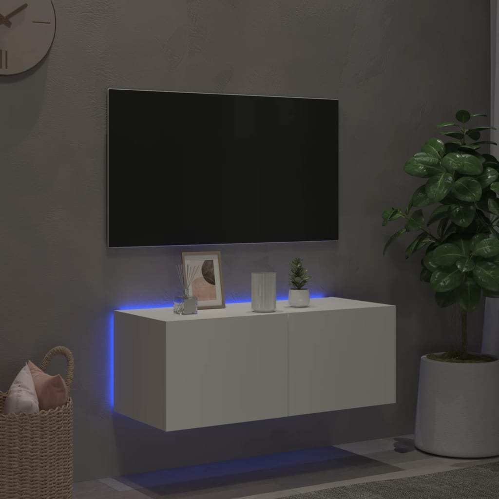 Mobile TV a Parete con Luci LED Bianco 80x35x31 cm 837281