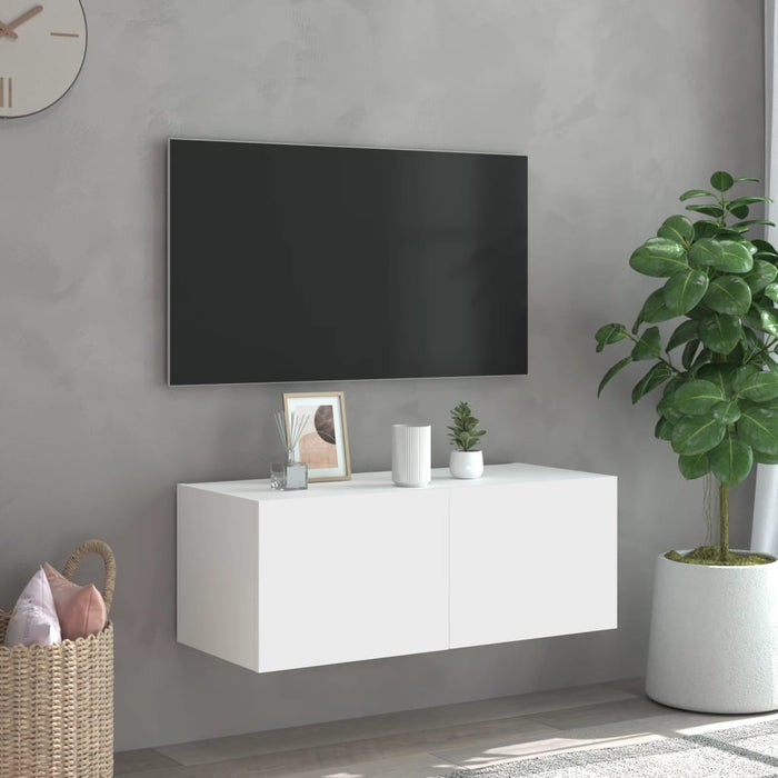 Mobile TV a Parete con Luci LED Bianco 80x35x31 cm 837281