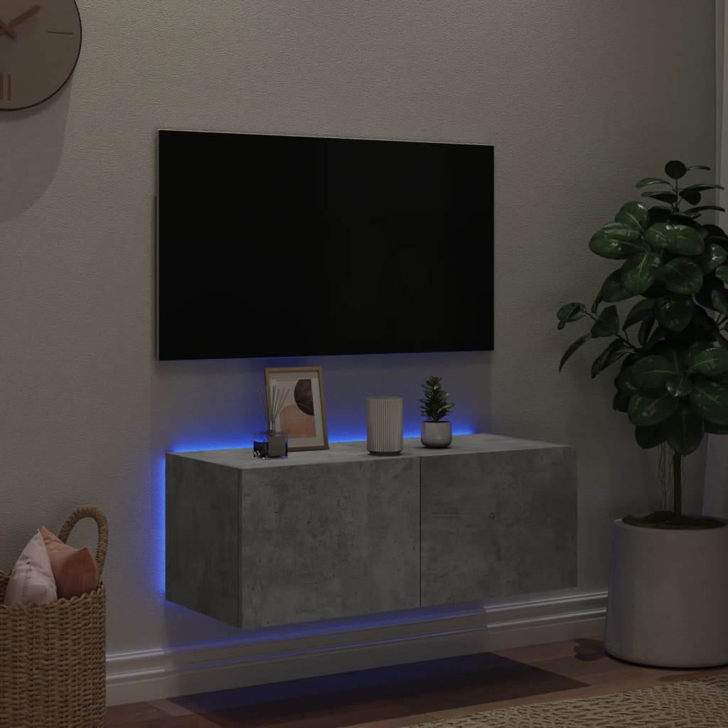 Mobile TV a Parete con Luci LED Grigio Cemento 80x35x31 cm 837287