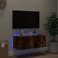 Mobile TV a Parete con Luci LED Rovere Fumo 80x35x31 cmcod mxl 86202