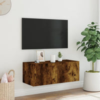 Mobile TV a Parete con Luci LED Rovere Fumo 80x35x31 cm 837289