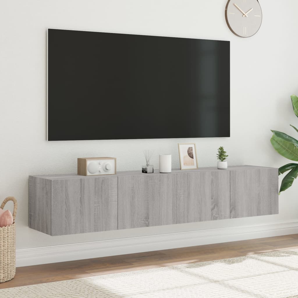 Mobili TV a Parete con Luci LED 2pz Grigio Sonoma 80x35x31 cm 837292