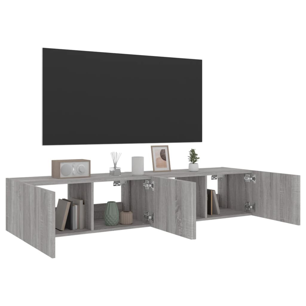 Mobili TV a Parete con Luci LED 2pz Grigio Sonoma 80x35x31 cm 837292