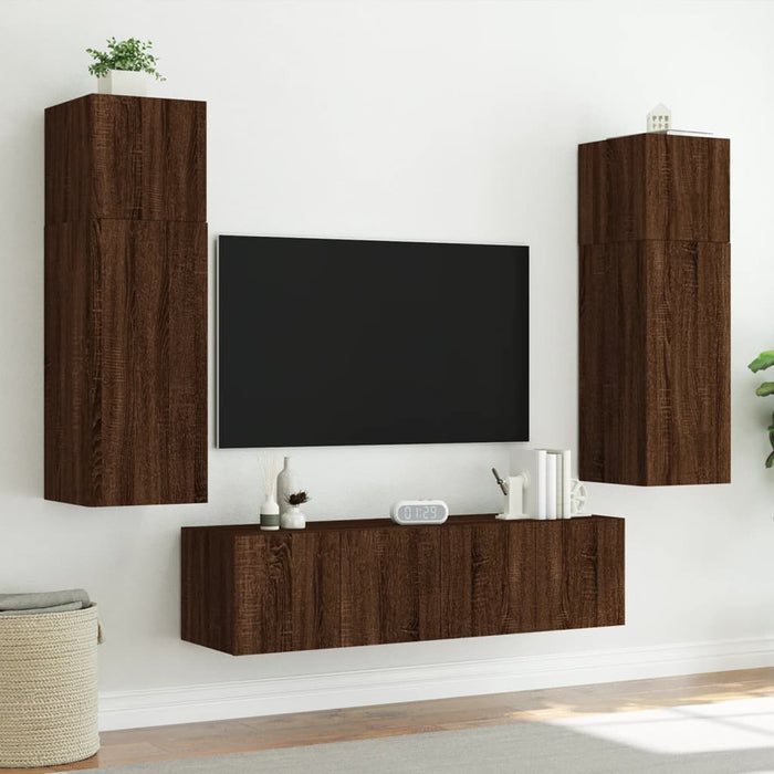 Mobile TV a Parete con Luci LED Rovere Marrone 80x35x31 cm 837293