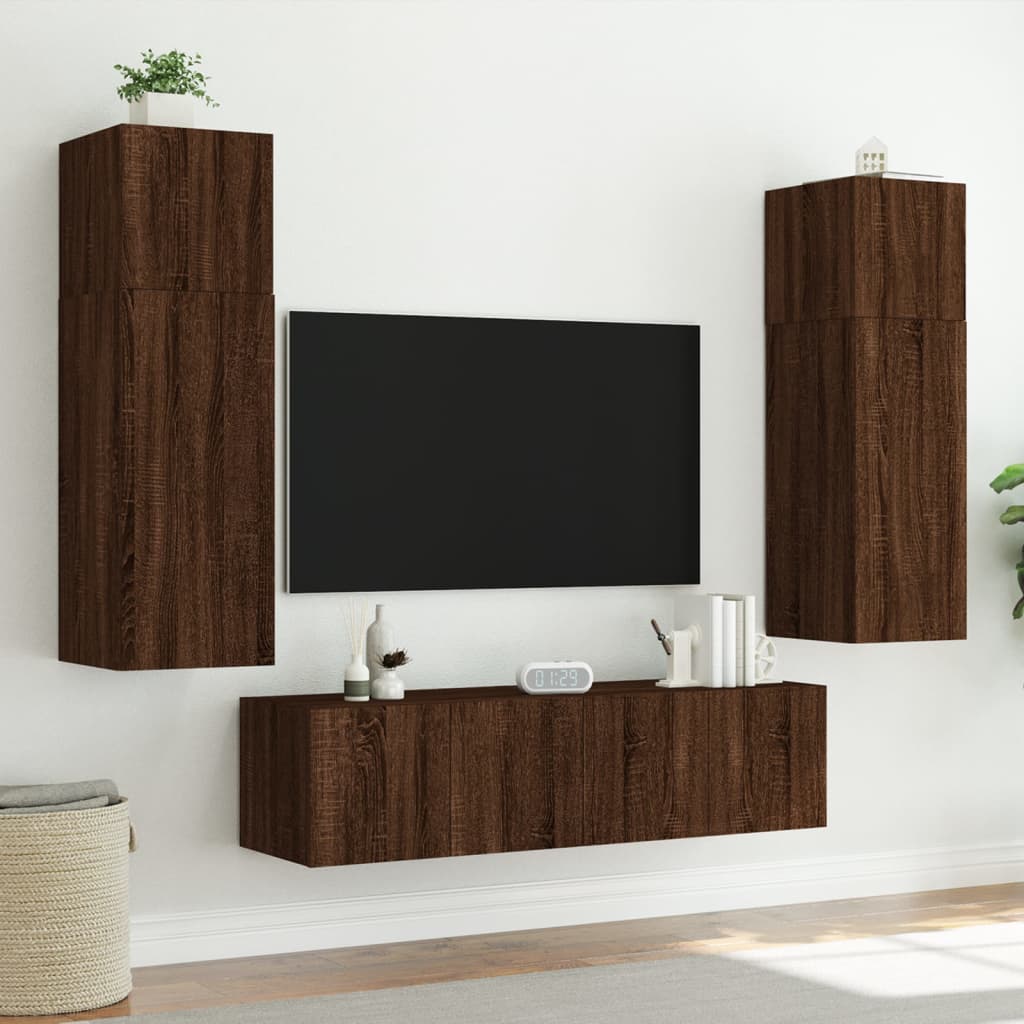 Mobili TV a Parete con Luci LED 2pz Rovere Marrone 80x35x31 cm 837294