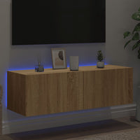 Mobile TV a Parete con Luci LED Rovere Sonoma 100x35x31 cm 837297