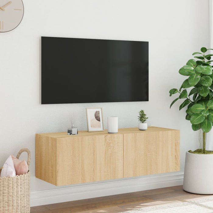 Mobile TV a Parete con Luci LED Rovere Sonoma 100x35x31 cm 837297