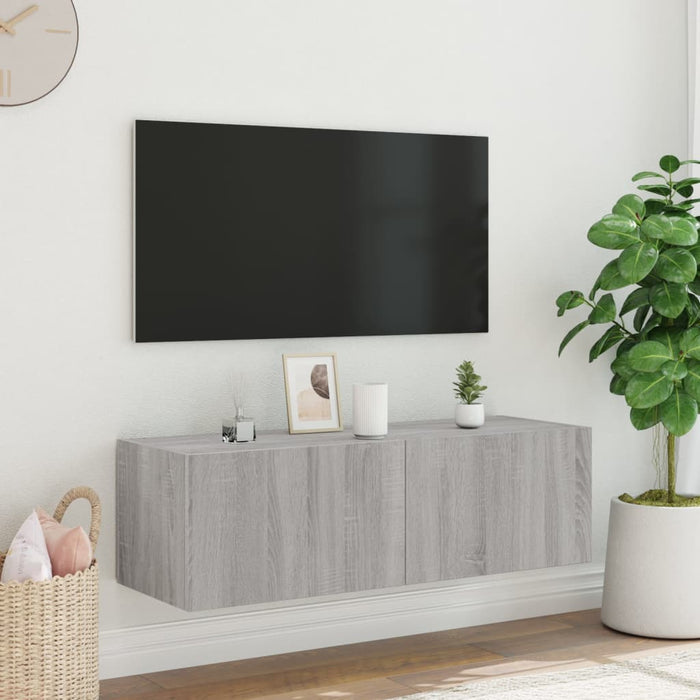 Mobile TV a Parete con Luci LED Grigio Sonoma 100x35x31 cm 837300