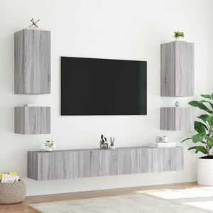 Mobile TV a Parete con Luci LED Grigio Sonoma 100x35x31 cm 837300