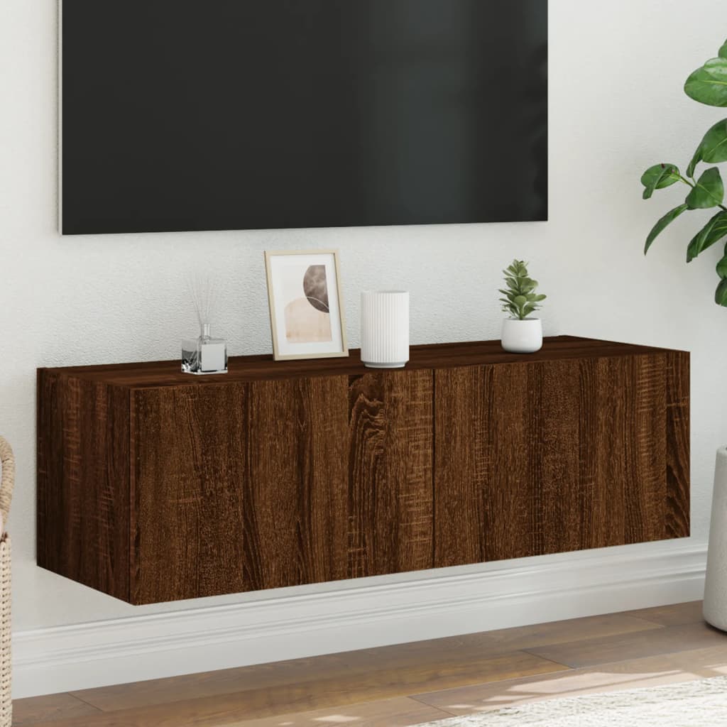 Mobile TV a Parete con Luci LED Rovere Marrone 100x35x31 cmcod mxl 134194