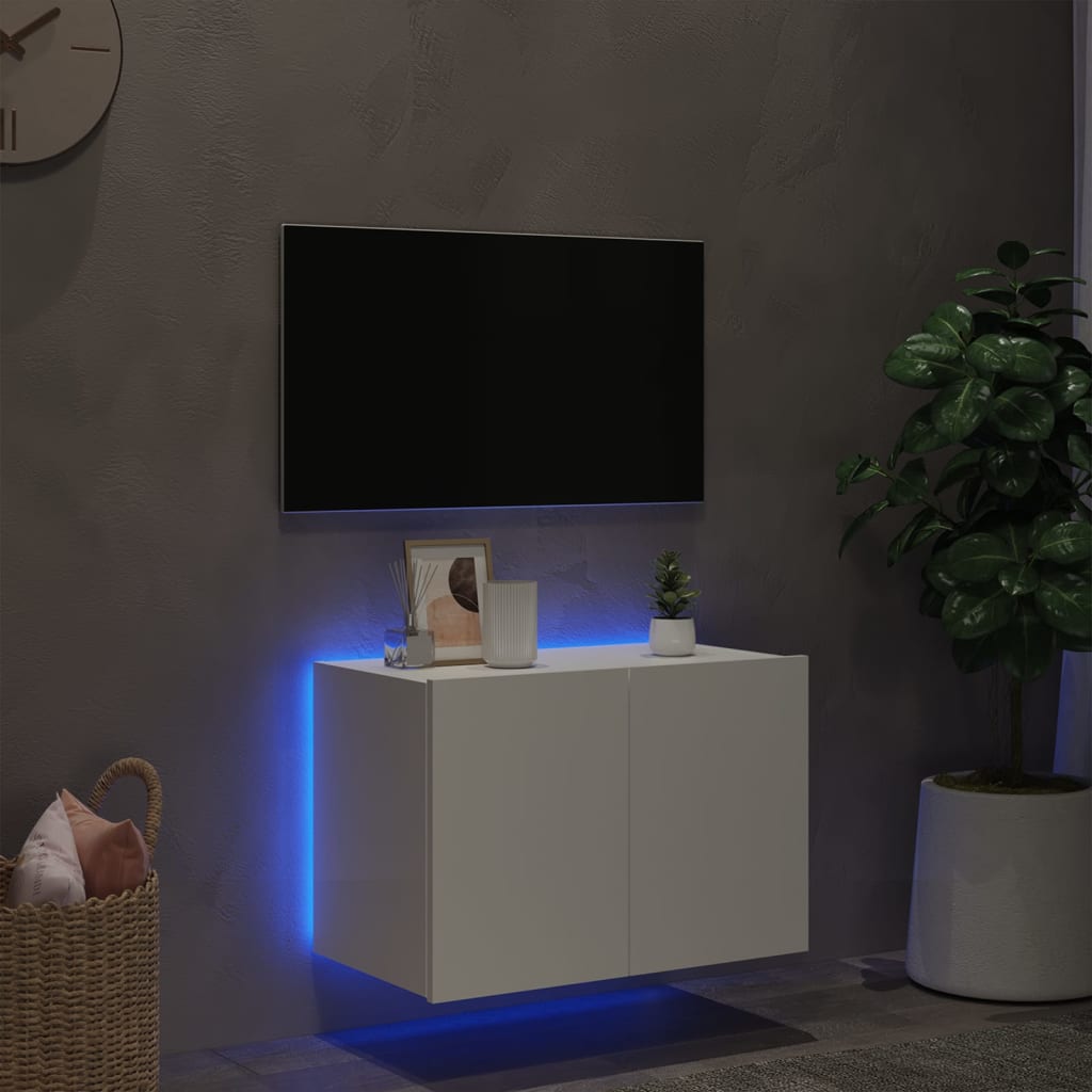 Mobile TV a Parete con Luci LED Bianco 60x35x41 cm 837302