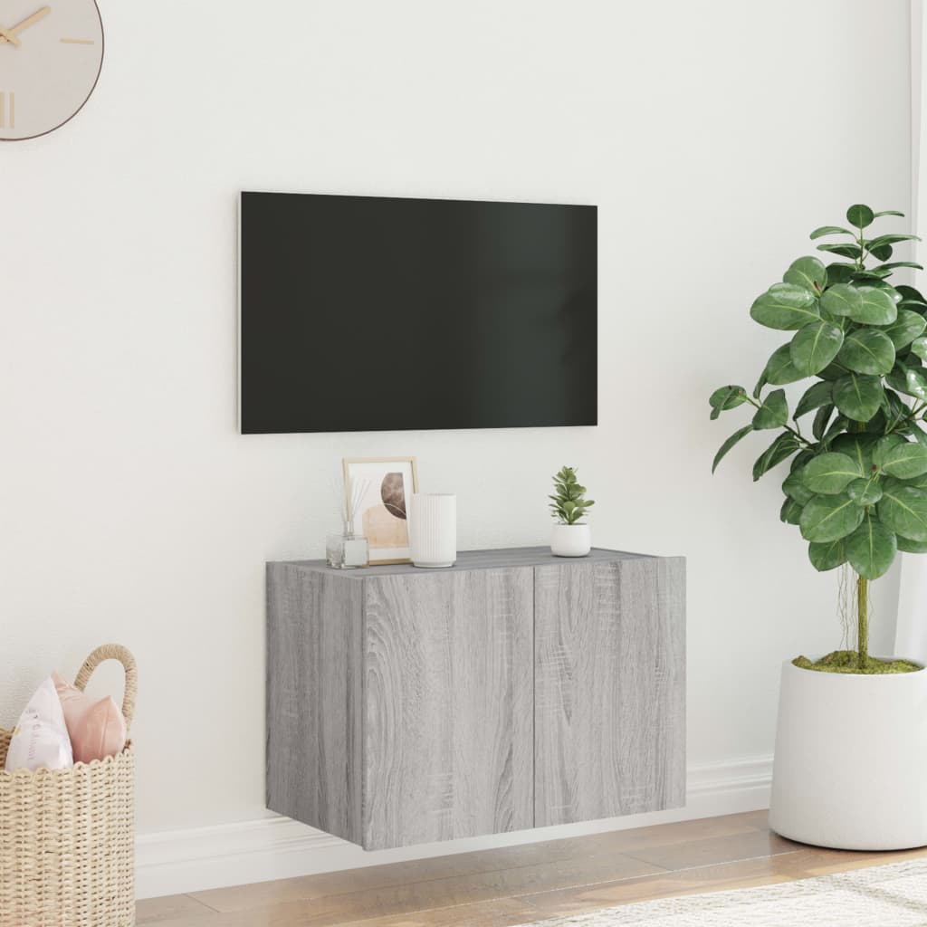 Mobile TV a Parete con Luci LED Grigio Sonoma 60x35x41 cm 837312