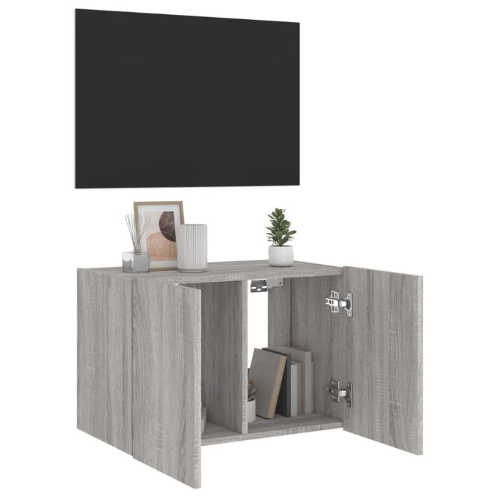 Mobile TV a Parete con Luci LED Grigio Sonoma 60x35x41 cm 837312