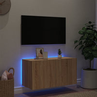 Mobile TV a Parete con Luci LED Rovere Sonoma 80x35x41 cm 837318