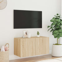 Mobile TV a Parete con Luci LED Rovere Sonoma 80x35x41 cm 837318