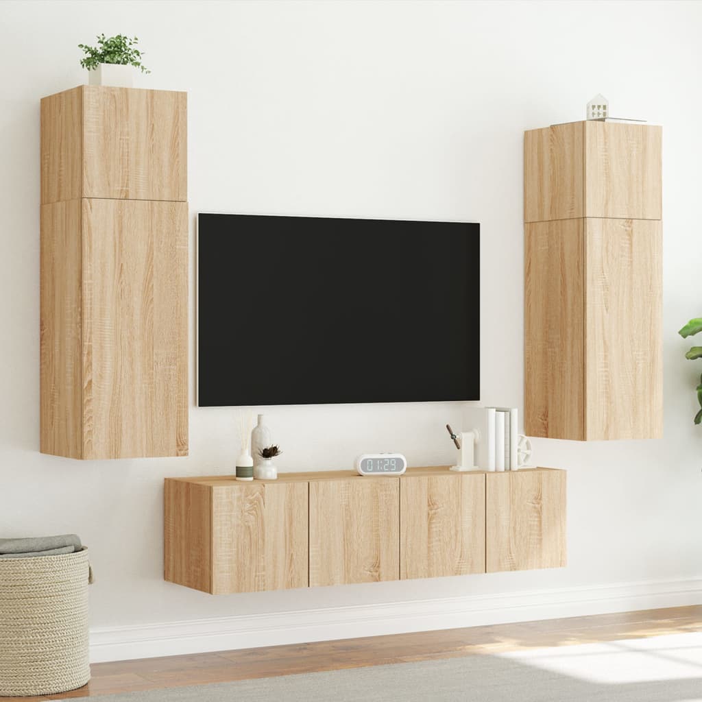 Mobile TV a Parete con Luci LED Rovere Sonoma 80x35x41 cm 837318