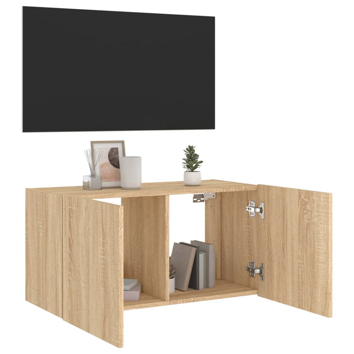 Mobile TV a Parete con Luci LED Rovere Sonoma 80x35x41 cm 837318