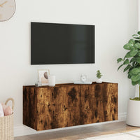 Mobile TV a Parete con Luci LED Rovere Fumo 100x35x41 cm 837327