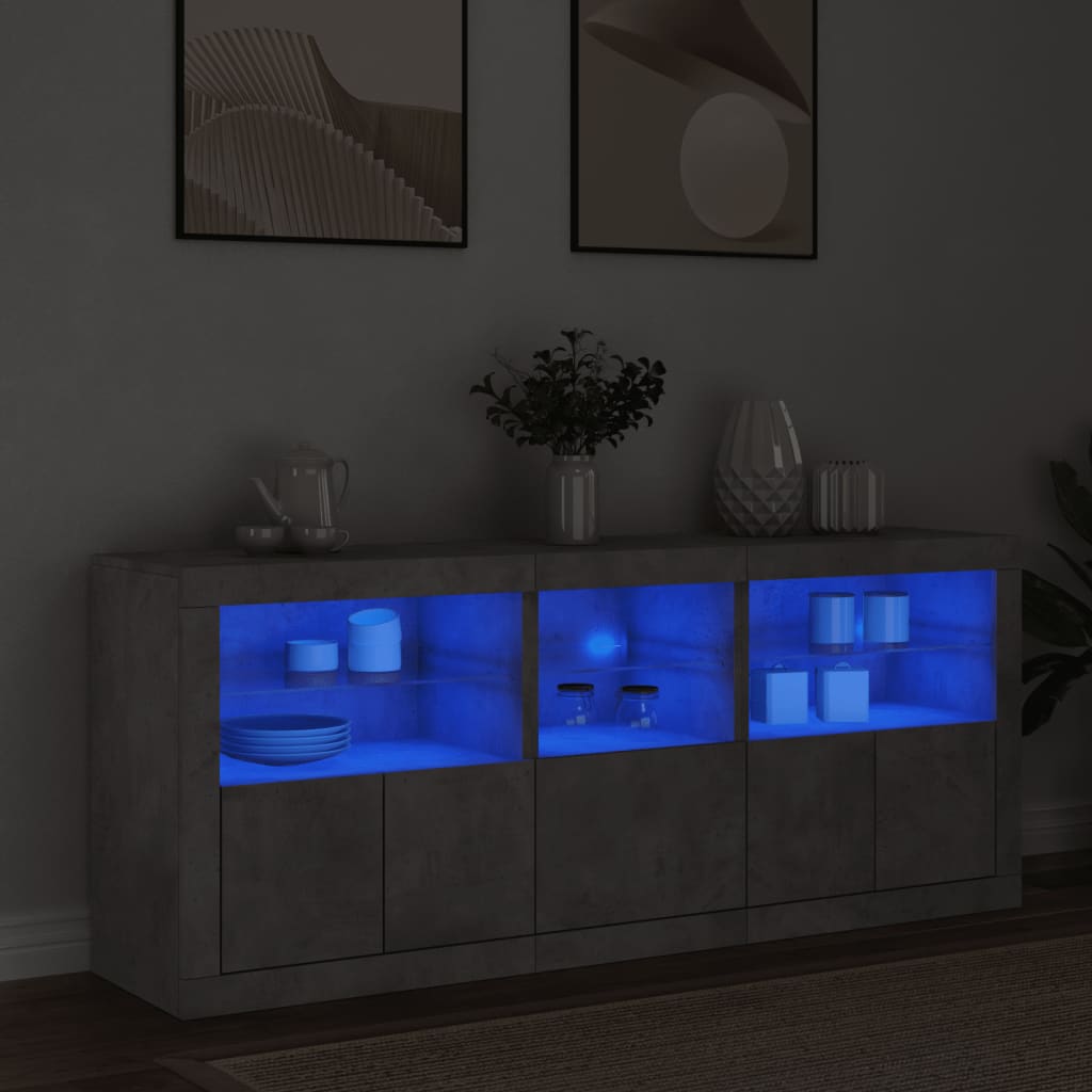 Credenza con Luci LED Grigio Cemento 162x37x67 cm 3208998