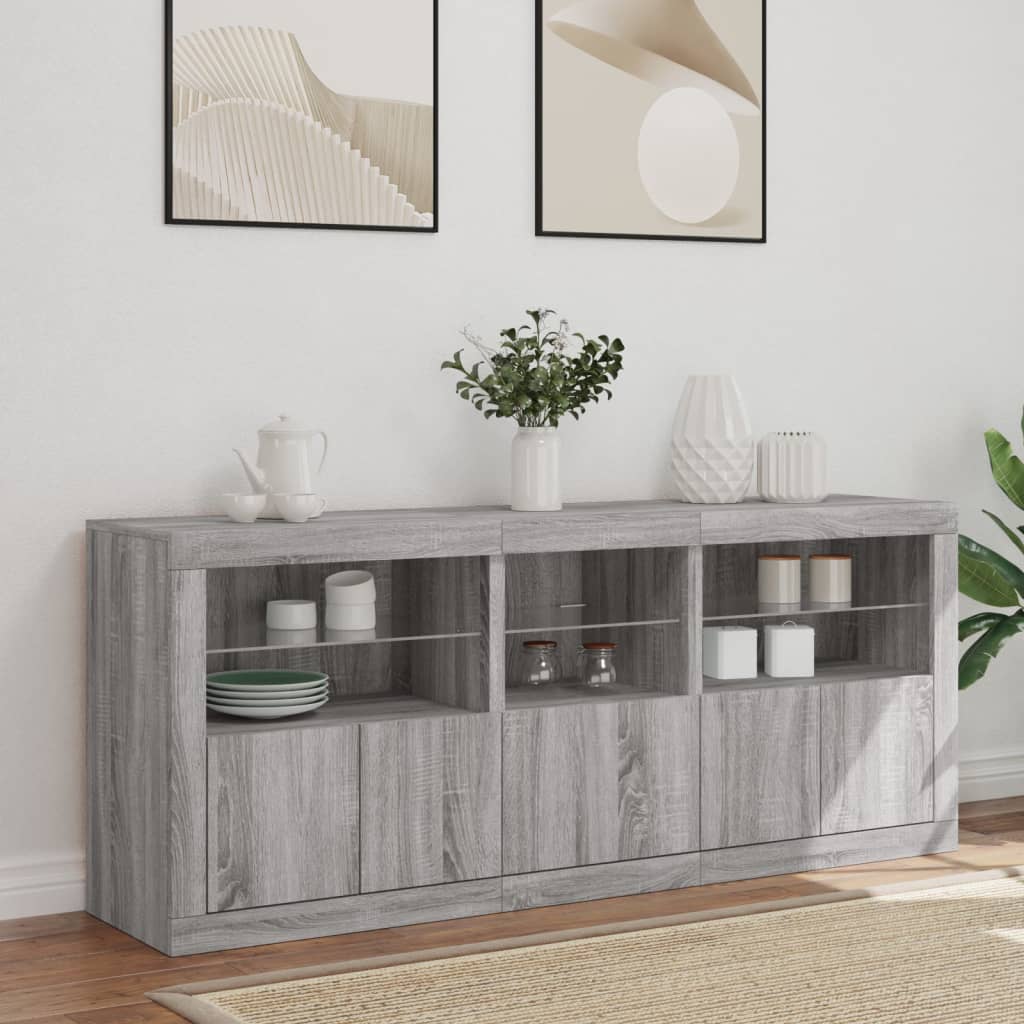 Credenza con Luci LED Grigio Sonoma 162x37x67 cm 3209000