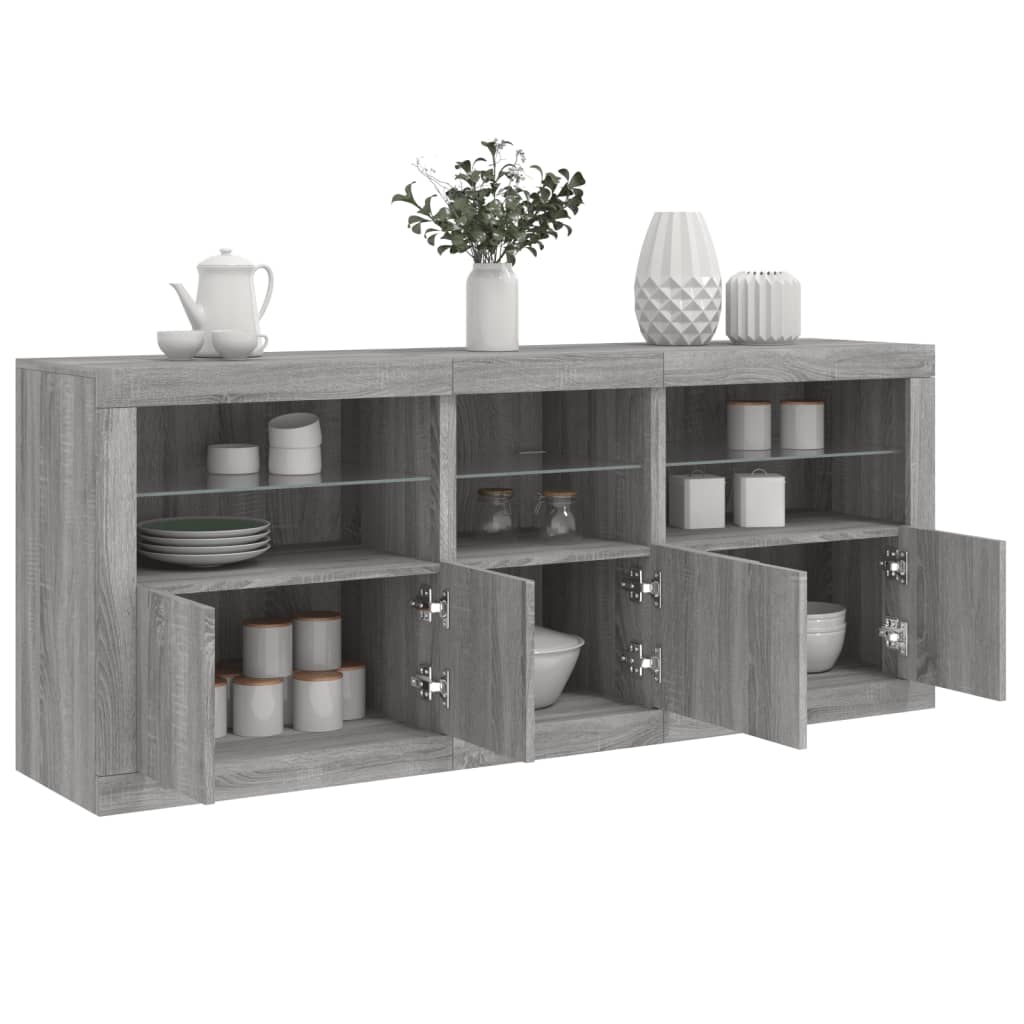 Credenza con Luci LED Grigio Sonoma 162x37x67 cm 3209000