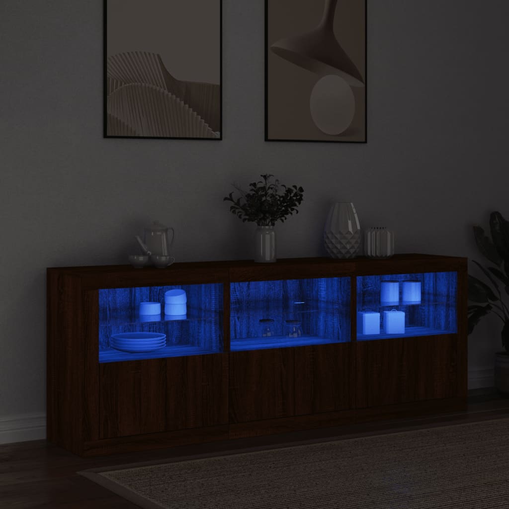 Credenza con Luci LED Rovere Marrone 181,5x37x67 cm 3209008