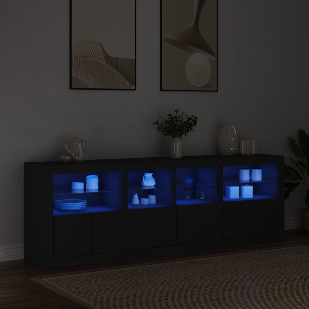 Credenza con Luci LED Nera 202x37x67 cm 3209010