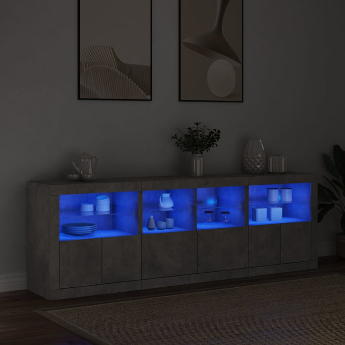 Credenza con Luci LED Grigio Cemento 202x37x67 cm 3209012