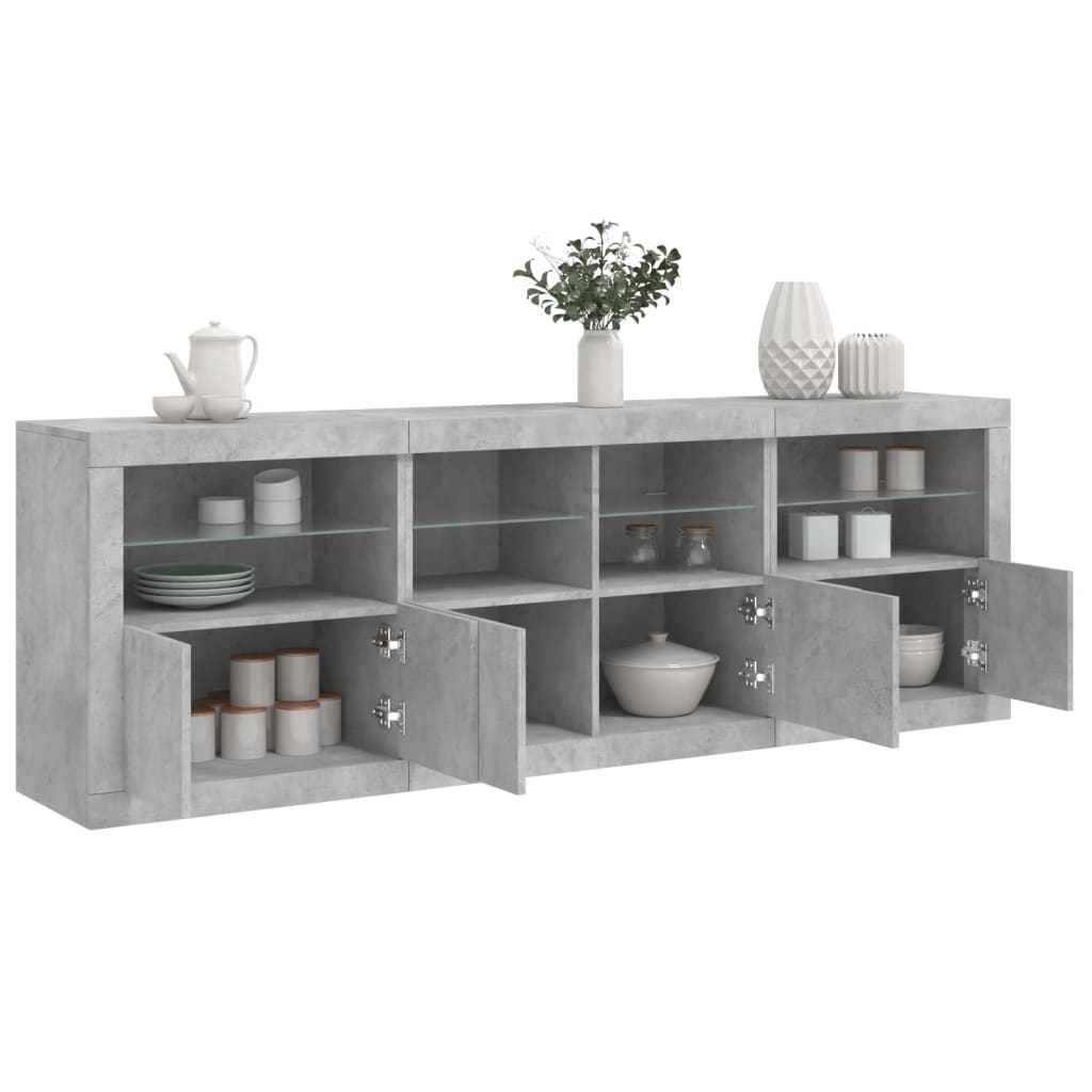 Credenza con Luci LED Grigio Cemento 202x37x67 cm 3209012