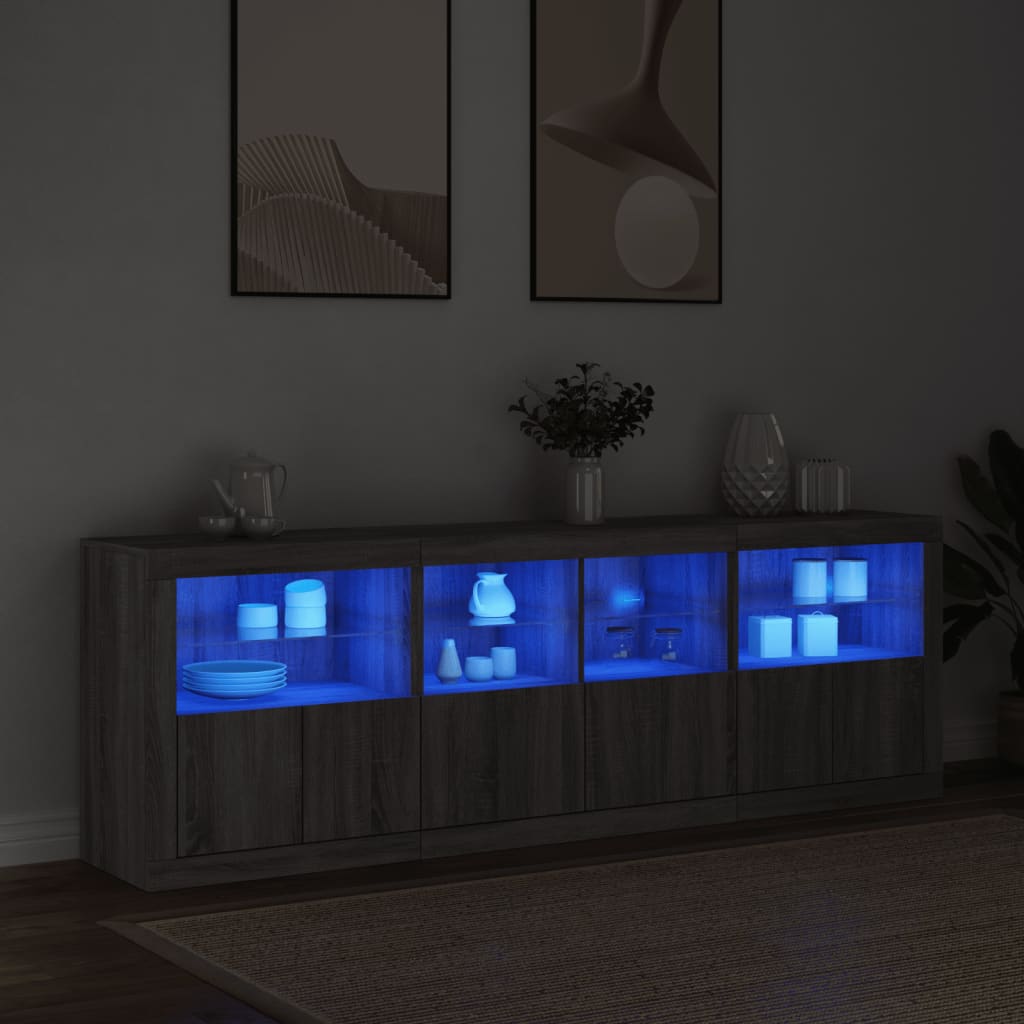 Credenza con Luci LED Grigio Sonoma 202x37x67 cm 3209014