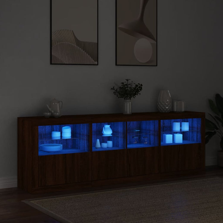 Credenza con Luci LED Rovere Marrone 202x37x67 cm 3209015