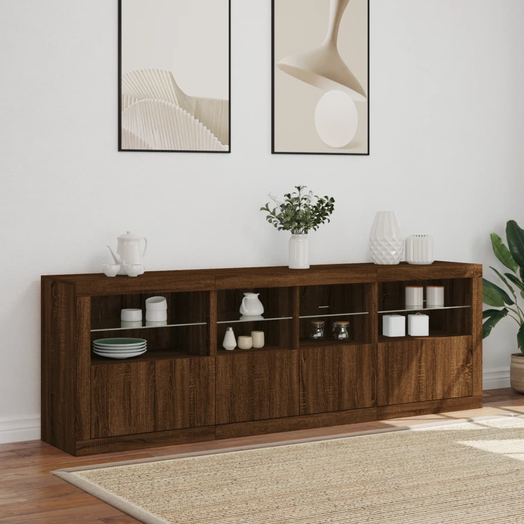 Credenza con Luci LED Rovere Marrone 202x37x67 cm 3209015