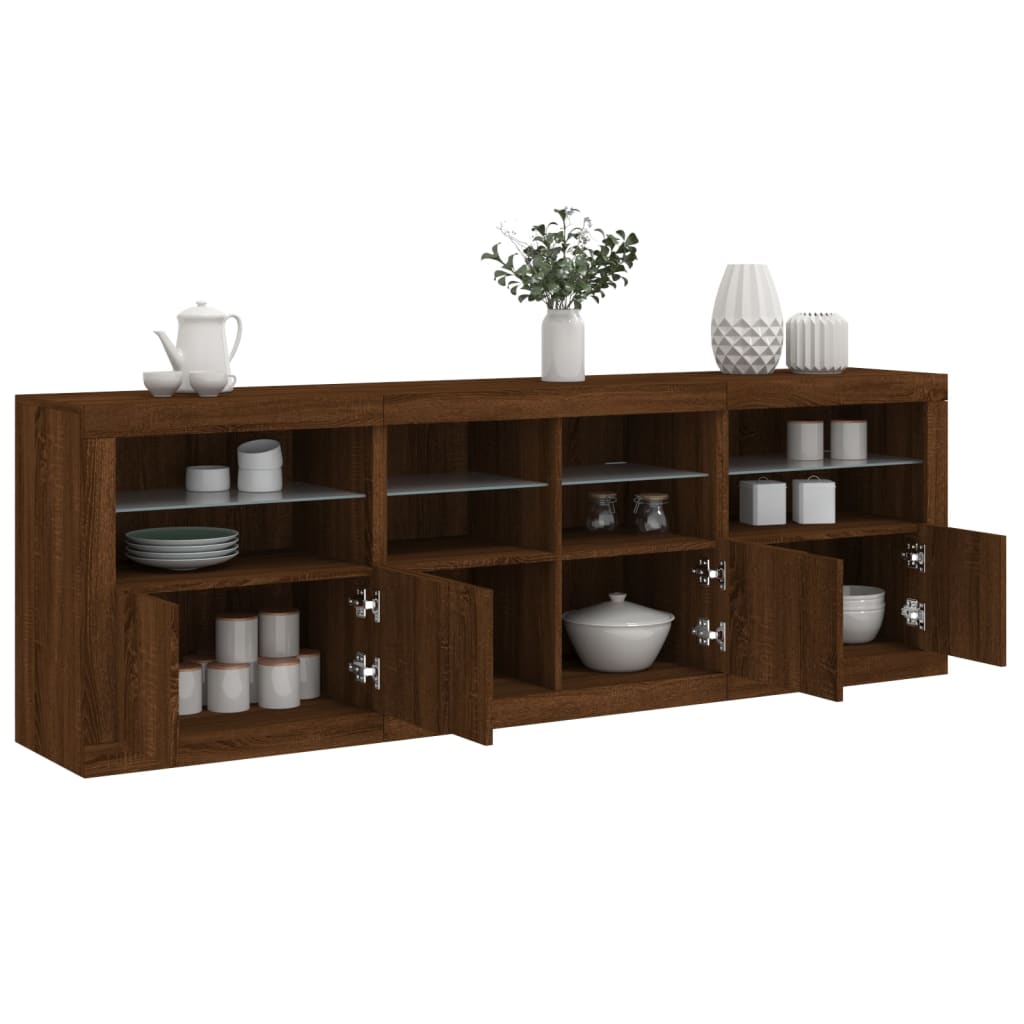 Credenza con Luci LED Rovere Marrone 202x37x67 cm 3209015