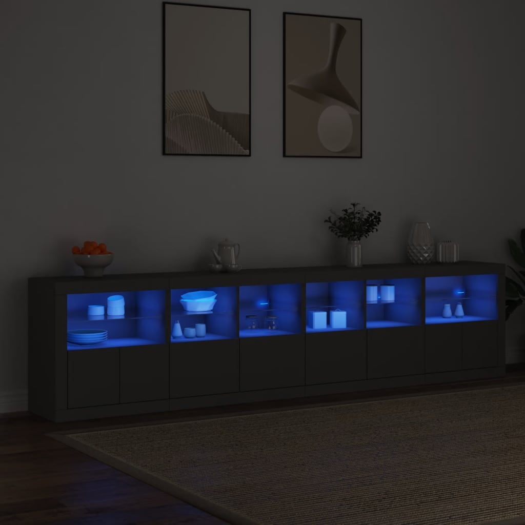 Credenza con Luci LED Nera 283x37x67 cm 3209017